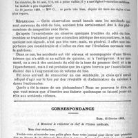 0346 - Page 338 - Hôpital Bichat. - Service de M. le Dr F. Terrier. Kyste multiloculaire de l'ovaire droite. - Ovariotomie. - Ictère fébrile. Congestion pulmonaire à droite. - Guérison. (Observation rédigée sur les notes de M. Montprofit...) / Correspondance