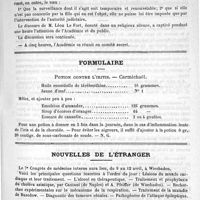 0351 - Page 343 - Académies et sociétés savantes. Académie de médecine. Séance du 28 février 1888 / Formulaire. Potion contre l'iritis. - Carmichaël / Nouvelles de l'étranger / Prix William Jenks