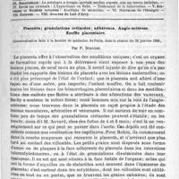 0377 - Page 369 - Comité de rédaction / Sommaire / Placenta ; granulations crétacées ; adhérence. Angio-sclérose. Souffle placentaire. Communication faite à la Société de médecine de Paris, dans la séance du 28 janvier 1888, par P. Duroziez