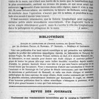 0418 - Page 410 - De l'opération du phlegmon de la main. Par Ant. Courtade... (A suivre.) / Bibliothèque. Annales du laboratoire de l'hospice national des Quinze-Vingths, par les docteurs Fieuzal et Haensell. 1er fascicule. - Delahaye et Lecrosnier / Revue des journaux. Traitement des vomissements incoercibles par la cocaïne à l'intérieur