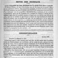 0433 - Page 425 - De l'opération du phlegmon de la main. Par Ant. Courtade... / Revue des journaux. Action destructive de l'eau bouillante sur le bacille de la fièvre typhoïde / Correspondance