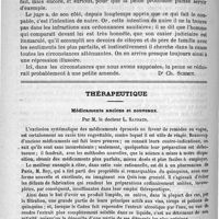 0442 - Page 434 - Conférence médico-légale faite à la Morgue, par M. le professeur Brouardel [Dr Ch. Schmit] / Thérapeutique. Médicaments anciens et nouveaux. Par M. le docteur L. Raynaud