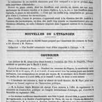0524 - Page 512 - Académies et sociétés savantes. Académie des sciences. Séance du 26 mars 1888 / Nouvelles de L'étranger. Paix / Crémation / Courrier / Faculté de médecine de Paris / Nécrologie [Chabannes (de Saint-Seurin-de-Cadourne) / Achille Cosserat (de Padoux) / Jeaubernat (de Toulouse) / Maurin (de Viviers) / Piéchaud père (de Bordeaux) / Roux (de Meximieux) / Baader (de Bâle)]