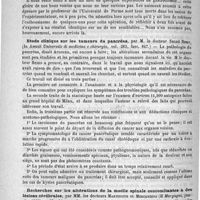 0530 - Page 518 - Revue des journaux. Journaux Italiens. Quelques recherches expérimentales sur la chirurgie de l'estomac, par le professeur André Ceccherelli. (In La medicina contemporanea, n° 1) / Étude clinique sur les tumeurs du pancréas, par M. le docteur Segré Remo (In Annali Universale di medicina e chirurgia, vol. 283, fasc. 847) / Recherches sur les altérations de la moelle spinale concomitantes à des lésions cérébrales, par MM. les docteurs Martinotti et Mercandino (Il Morgagni, janvier 1888)