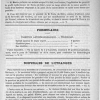 0535 - Page 523 - Académies et sociétés savantes. Société de chirurgie. Séance du 28 mars / Formulaire. Injection antihémorrhagique. - Hildebrant / Nouvelles de l'étranger. Prix proposé par le ministère de l'agriculture, de l'industrie et des travaux publics de Belgique / L'Impératrice de Russie et son médecin (The Boston med. and surg. Journ., 1er mars 1888) / Courrier