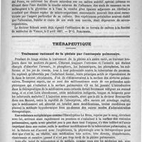 0557 - Page 545 - Revue des journaux. Journaux Allemands. Extraction d'une aiguille tombée dans une bronche de deuxième ordre. (Internat. klin. Rundsch., 1887, p. 200) / Diagnostic bactériologique. (Wien. med. Jahrb., VIII, 1887, p. 523) [Dr G. Schlemmer] / Thérapeutique. Traitement rationnel de la phtisie par l'antisepsie pulmonaire