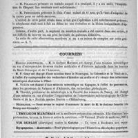 0572 - Page 560 - Académies et sociétés savantes. Société de chirurgie. Séance du 4 avril / Courrier. Missions scientifiques / Nécrologie [Senelle (de Bourg-sur-Gironde)] / Bulletin bibliographique