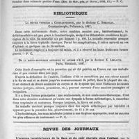 0681 - Page 665 - De quelques nouvelles médications. Sur le traitement de la gonorrhée, par le docteur Jones (Rev. de thér. gén. et therm., 1888, 13) / Bibliothèque. La fièvre typhoïde à Constantinople, par le docteur C. Stekoulis, Constantinople, Pallamary, 1887 / De la rhino-bronchite annuelle ou asthme d'été, par le docteur E. Leflaive. Paris, Steinheil, 1887 / Revue des journaux. L'eczéma impétigineux de la face et du cuir chevelu chez l'enfant, par le docteur G. Baumel. (Montpellier Médical, janvier 1888)