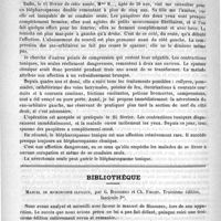 0730 - Page 714 - Du traitement du blépharospasme tonique par la névrotomie sus-orbitaire. Note lue à la Société de médecine de Paris dans la séance du 24 mars 1888. Par le docteur A. Dehenne / Bibliothèque. Manuel de microscopie clinique, par G. Bizzozero et Ch. Firket. Troisième édition, fascicule 1er