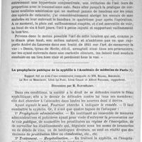 0771 - Page 755 - Le bandeau en ophthalmologie. Communication faite à la Société de médecine de Paris, dans la séance du 24 mars 1888, par le docteur A. Trousseau... / La prophylaxie publique de la syphilis à l'Académie de médecine de Paris. Rapport fait au nom d'une commission composée de MM. Ricord, Bergeron, Le Roy de Méricourt, Léon Le Fort, Léon Collin et Alfred Fournier, rapporteur. Discussion par M. Barthélemy