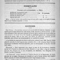 0780 - Page 764 - Académies et sociétés savantes. Société médico-pratique. Mars 1888 / Formulaire. Poudre anti-asthmatique. - Cléry / Courrier. Prix civiale / Nécrologie [A. Desplats / Hannosset] / Hôpital des Enfants-Malades