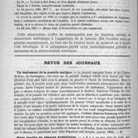 0788 - Page 772 - Hôpital Bichat. - Service de M. le Dr F. Terrier. Kyste multiloculaire de l'ovaire gauche. - Ovariotomie. - Guérison. (Observation rédigée sur les notes de M. Montprofit...) / Revue des journaux. Un traitement de la pustule maligne (The Physician and Surgeon, janvier 1888) / Siège insolite du chancre syphilitique