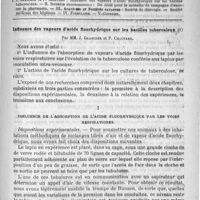 0901 - Page 885 - Comité de rédaction / Sommaire / Influence des vapeurs d'acide fluorhydrique sur les bacilles tuberculeux. Par MM. J. Grancher et P. Chautard