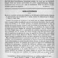 0932 - Page 916 - Angio-sclérose. Communication faite à la Société de médecine de Paris dans la séance du 25 février 1888. Par le docteur P. Duroziez (A suivre) / Bibliothèque. Manuel de diagnostic des maladies internes par les méthodes bactériologiques, chimiques et microscopiques, par le docteur R.-V. Jaksch, traduit de l'allemand par L. Morelé. - Paris, G. Carré, 1888 / Contribution à l'étude anatomo-pathologique de l'artério-sclérose du coeur, par le docteur A. Weber. - Paris, Steinheil, 1888