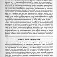 0014 - Page 10 - Bibliothèque. Résultats statistiques du dénombrement de 1886 pour la ville de Paris et le département de la Seine. - G. Masson... / Revue des journaux. La laparotomie dans la péritonite tuberculeuse.