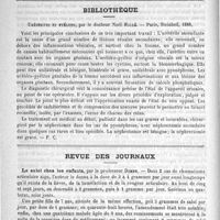 0038 - Page 34 - Note à propos du bacille de la malaria, par Lucien Deniau / Bibliothèque. Uréthrites et Pyélites, par le Docteur Noël Hallé. - Paris, Steinheill, 1888 / Revue des journaux. Le salol chez les enfants, par le professeur Demme (Thérapeut. Monat., 1888)