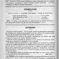 0088 - Page 84 - Thèses soutenues devant la Faculté de médecine de Nancy pendant l'année 1886 / Formulaire. Potion contre la diarrhée infectieuse. - Cadet de Gassicourt / Courrier. Danger des boissons froides