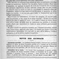 0094 - Page 90 - Septicémie d'origine mammaire. Communication faite à la Société de médecine de Paris dans la séance du 14 avril 1888. Par le Docteur Auvard... / Revue des journaux. Lavements nutritifs (The med. Record, 10 mars 1888) / Irritabilité de la vessie (The med. Record, 10 mars 1888) / Académies et sociétés savantes. Académie de médecine. Séance du 17 juillet 1888