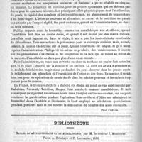 0180 - Page 176 - Revue de thérapeutique. Le méthylal. - Le bromure d'éthyle [Paul Chéron] / Bibliothèque. Manuel de métallothérapie et de métalloscopie, par M. le Docteur J. Moricourt. Paris, A. Delahaye et E. Lecrosnier, 1888
