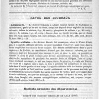 0191 - Page 187 - Bibliothèque. Action de l'eau de Vichy sur la nutrition, par le Docteur Frémont... - G. Steinheil, 1888 / Revue des journaux. Albuminurie (The med. Record, 10 mars 1888) / Syphilis orbitaire (British med. Journ., 5 mai 1888) / Sociétés savantes des départements. Société des sciences médicales de Lille (1887)