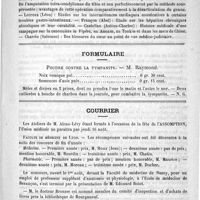 0231 - Page 227 - Thèses présentées à la Faculté de médecine de Lyon pendant les mois de mai et juin 1888 / Formulaire. Poudre contre la tympante. - M. Raymond / Courrier / Faculté de médecine de Lyon / Nécrologie [E. Decaisne / Fichou]