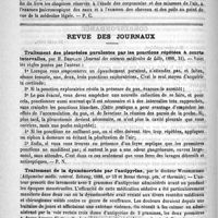 0314 - Page 310 - Bibliothèque. Guide pratique pour les travaux de micrographie, par H. Beauregard et V. Galippe... - Paris, Masson, 1888 / Revue des journaux. Traitement des pleurésies purulentes par les ponctions répétées à courts intervalles, par H. Desplats (Journal des sciences médicales de Lille, 1888, 31) / Traitement de la dysménorrhée par l'antipyrine, par le Docteur Windelschmid (Allgemeine medic. central. Zeitung, 1888, n° 53 et Revue thérap. gén. et thermale) / Vomissements tenaces de la grossesse ; emploi de la teinture d'iode, par le Docteur Lewellyn Eliot... (Scalpel, 1888, 6)