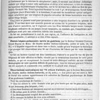 0323 - Page 319 - Revue des journaux. Journaux italiens. Exanthème antipyrinique par injection sous-cutanée d'antipyrine ; éruption d'herpès zoster au-dessus de l'injection, par M. le Docteur Luigi Mazotti... (In Giornale italiano della malattie veneree e della pelle, Fasc. II, juin 1888) / Fistule hépato-pulmonaire suivie de guérison, par le Docteur Giuseppe Cantani... (In Gazetta medica italiana-lombardia, juillet et août, 31, 32 33) / Observations anatomiques sur 75 crânes d'aliénés, par le Docteur Migazzini G. (In Gazetta medica italiana-lombardia, n° 33, août) / Occlusion intestinale par des entérolithes, par le Docteur Brambilla Giovanni... (In Gazetta medica italiana-lombardia, n° 31)