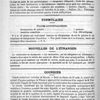 0340 - Page 336 - Thèses présentées à lé Faculté de médecine de Lyon pendant les mois de juillet et août 1888 / Formulaire. Pilules antinévralgiques / Nouvelles de l'étranger. La vaccination en Allemagne / Courrier. Comité consultatif d'hygiène de France