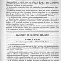0371 - Page 367 - Bibliothèque. Manuel de pathologie interne, par G. Dieulafoy... Paris, G. Masson / Revue des journaux. Leucocuthémie et adénie chez une enfant de 4 ans. - Mort. - Autopsie, par M. Waquez. (Journ. des sciences médicales de Lille, 1888, 23) / Académies et sociétés savantes. Académie de médecine. Séance du 11 septembre 1888
