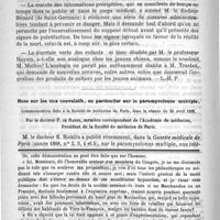 0378 - Page 374 - Bulletin / Note sur les tics convulsifs, en particulier sur le paramyoclonus multiple, communication faite à la Société de médecine de Paris, dans la séance du 28 avril 1888, par le Docteur F. de Ranse... / Feuilleton. Un projet d'expérimentation de la tuberculose sur les condamnés à mort