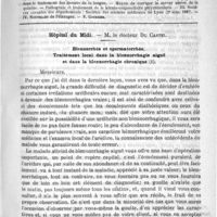 0425 - Page 421 - Comité de rédaction / Sommaire / Hôpital du Midi. - M. le Docteur Du Castel. Blennorrhée et spermatorrhée. Traitement local dans la blennorrhagie aiguë et dans la blennorrhagie chronique