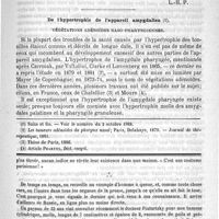 0523 - Page 519 - Bulletin / De l'hypertrophie de l'appareil amygdalien / Feuilleton. Causerie. Inconvénients de l'absence de plaque à la porte des médecins. - Un homme à queue. - Difficulté de porter secours à un ouvrier blessé au Collège des chirurgiens de Londres. - Danger de se manger les ongles. - Sensations d'un fumeur de haschisch