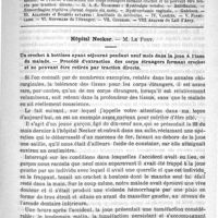 0545 - Page 541 - Comité de rédaction / Sommaire / Hôpital Necker. - M. Le Fort. Un crochet à bittines ayant séjourné pendant neuf mois dans la joue à l'insu du malade. - Procédé d'extraction des corps étrangers formant crochet et ne pouvant être retirés par traction directe