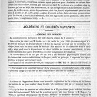 0563 - Page 559 - Revue des journaux. Application de la terre à modeler (Modelling Clay) dans le traitement de la mastite (The therap. Gaz., 15 septembre 1888) / Action du viburnum prunifolium sur l'utérus (The therapeutic Gaz., 15 septembre 1888) / Académies et sociétés savantes. Académie des sciences / Feuilleton. Causerie. Nouvelle expérience sur Succi. - Hereux effets de l'eau de Vichy contre l'inanition et la dilatation de l'estomac. - Dépopulation des Indiens en Amérique. - Grands effets de l'hypnotisme ; son rôle dans la création d'Ève. - Querelles entre les médecins de Frédéric III