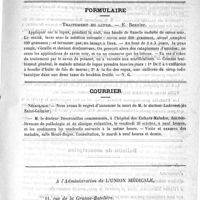0615 - Page 611 - Thérapeutique. L'hygiène thérapeutique, par le Docteur Ph. Bernard / Formulaire. Traitement du lupus. - E. Besnier / Courrier. Nécrologie [Ladevèse (de Saint-Galmier)]