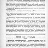 0622 - Page 618 - Bibliothèque. Manuel de diagnostic chimique au lit du malade, par le Docteur H. Tappeiner. Paris, Lecrosnier et Bobé, 1888 / Annales de micrographie spécialement consacrées à la bactériologie, aux protophytes et aux protozoaires. Rédacteur principal, M. le Docteur P. Miquel. - Paris, G. Carré / Revue des journaux. Traitement de l'insomnie consécutive à l'intoxication palustre, par le Docteur Eklund (British med. Jour. 88, et Revue de thérap.) / Traitement du pemphigus, par le professeur Strumpell. (Munchner med. Wochenschrift, 1888)