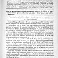 0629 - Page 625 - Comité de rédaction / Sommaire / Note sur la difficulté de reconnaître les kystes suppurès de l'ovaire, et sur la rupture de ces kystes pendant l'ovariotomie. - Deux observations suivies de guérison. Communiquée à la Société de médecine de Paris dans la séance du 28 juillet 1888, par le Docteur Polaillon