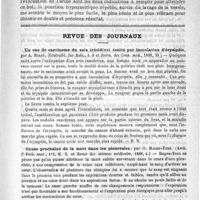 0649 - Page 645 - Du lavage de la vessie par ponction sus-pubienne, à propos d'un cas de rétention d'urine prolongée par hypertrophie prostatique compliquée de fausse route. Par le Docteur F. Verchère... / Revue des journaux. Un cas de carcinome du sein (récidive) traité par inoculation d'érysipèle, par A. Holst. (Centralbl. fur Bakt., t. 3 et Journ. des Conn. méd., 1888, 39) / Cause prochaine de la mort dans les pleurésies, par O. Hagen-Torn. (Arch. f. Path. anat., 111, H. 3, et Revue des sciences médicales, 1888, 4)
