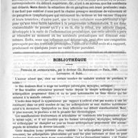 0657 - Page 653 - Phlegmon périprostatique. - Foyer anormal de suppuration. Observation lue à la Société de médecine de Paris dans la séance du 13 octobre 1888. Par le Docteur E. Desnos... / Bibliothèque. Psoriasis et arthropathies, par le Docteur Ch. Bourdillon. - Paris, 1888. Lecrosnier et Babé