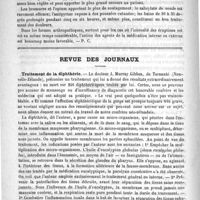 0658 - Page 654 - Bibliothèque. Psoriasis et arthropathies, par le Docteur Ch. Bourdillon. - Paris, 1888. Lecrosnier et Babé / Revue des journaux. Traitement de la diphthérie (The therapeutic Gazette, 15 octobre 1888)