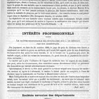 0659 - Page 655 - Revue des journaux. Traitement de la diphthérie (The therapeutic Gazette, 15 octobre 1888) / Intérêts professionnels. Le maître responsable des honoraires dus à un médecin par son domestique (Bull. méd.) / Sociétés savantes des départements. Société nationale de médecine de Lyon (Premier semestre 1888)