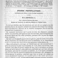 0689 - Page 685 - Comité de rédaction / Sommaire / Hygiène prophylactique. Conférences de l'Hôpital Cochin (Sixième conférence). De la désinfection, par le Docteur Dujardin-Beaumetz...