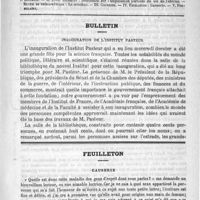 0713 - Page 709 - Comité de rédaction / Sommaire / Bulletin. Inauguration de l'Institut Pasteur / Feuilleton. Causerie