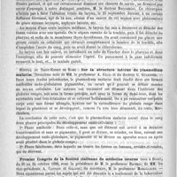 0754 - Page 750 - Revue des journaux. Journaux italiens. La chorée laryngée, par le Professeur Tamburini. (In Archivi ital. di laringologia) / Laryngectomie exécutée au grand hôpital de Milan, par M. le Docteur Edouardo Boccomini. (In Gazetta medica italiana Lombardia, n° 44 ; novembre) / Hôpital du Saint-Esprit de Rome : Sur la structure interne du plasmodium malariae. (Deuxième note de MM. le Professeur A. Gelli et du Docteur G. Guarnieri) / Premier Congrès de la Société italienne de médecine interne tenu à Rome, du 20 au 24 octobre 1888