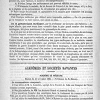 0756 - Page 752 - Revue des journaux. Journaux italiens. Premier Congrès de la Société italienne de médecine interne tenu à Rome, du 20 au 24 octobre 1888 / De la gymnastique cardiaque, par le Professeur de Giovanni... / Académies et sociétés savantes. Académie de médecine. Séance du 20 novembre 1888