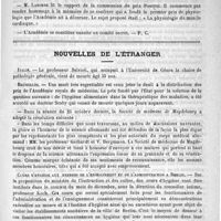 0759 - Page 755 - Académies et sociétés savantes. Académie de médecine. Séance du 20 novembre 1888 / Nouvelles de l'étranger. Italie / Bruxelles / Cours d'hygiène aux membres de l'enseignement et de l'administration à Berlin / Bactéries des glaciers
