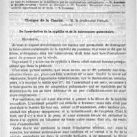 0809 - Page 805 - Comité de rédaction / Sommaire / Clinique de la Charité. - M. le Professeur Potain. De l'association de la syphilis et de la tuberculose pulmonaire