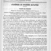 0853 - Page 849 - Ostéomyélite aiguë du péroné. - Ablation de toute sa diaphyse. - Guérison. - Retour complet des fonctions de la jambe. (Observation présentée à la Société de médecine de Paris, séance du 27 octobre 1888), par M. Polaillon... / Académies et sociétés savantes. Société de chirurgie. Séance du 5 décembre 1888