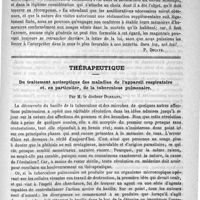 0861 - Page 857 - Intérêts professionnels. Les honoraires des médecins légistes / Thérapeutique. Du traitement antiseptique des maladies de l'appareil respiratoire et, en particulier, de la tuberculose pulmonaire, par M. le Docteur Durrant