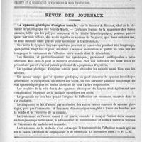 0899 - Page 895 - Etiologie du tétanos. Communication faite à la Société de médecine de Paris dans la séance du 24 novembre 1888, par le Docteur Ch. Abadie / Revue des journaux. Le spasme glottique d'origine nasale, par le Docteur A. Ruault... (Archives de laryngologie et de rhinologie, 15 novembre 1888) / Académies et sociétés savantes. Société de chirurgie. Séance du 12 décembre 1888